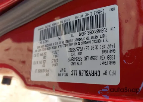 2008 Dodge Grand Caravan Sxt из США, поврежденный, VIN 2D8HN54X38R129801